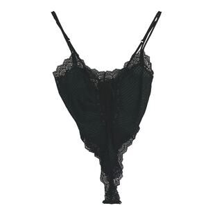 Vintage Delicates Black Lace Body Suit Strappy Cheeky Lingerie Size S Whimsygoth